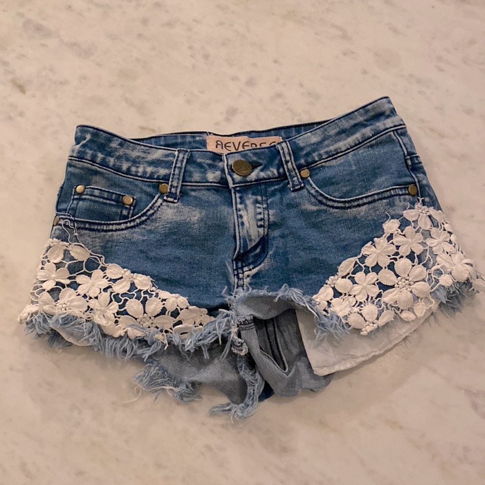 Reverse denim shorts